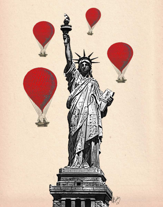 Picture of STATUE OF LIBERTY AND RED HOT AIR BALLOONS