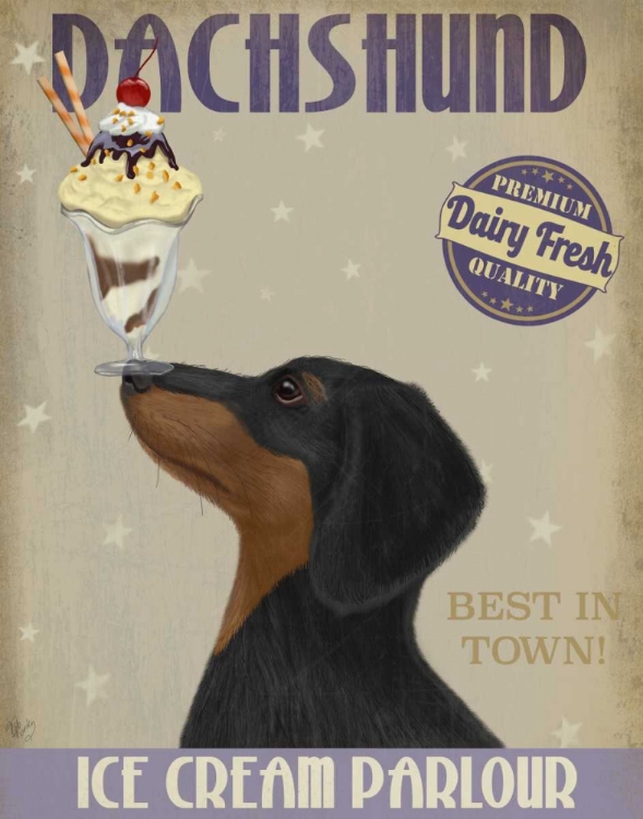 Picture of DACHSHUND, BLACK AND TAN, ICE CREAM