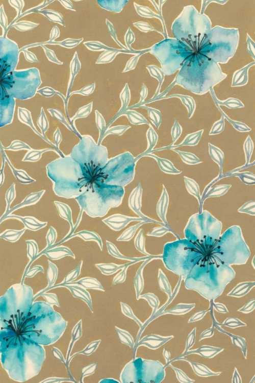 Picture of GILDED BLUE FLOWERS I
