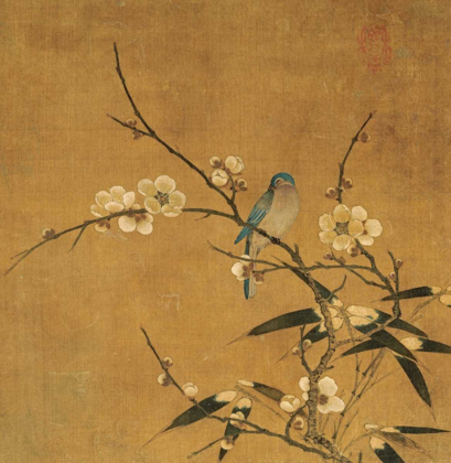 Picture of BLUE BIRD ON A PLUM BRANCH WITH BAMBOO