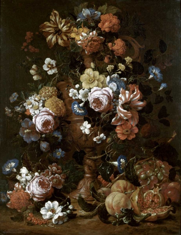 Picture of ROSES, CARNATIONS AND OTHER FLOWER IN AN URN