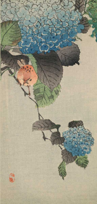 Picture of SMALL BIRD AND HYDRANGEA