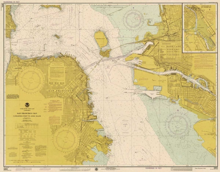 Picture of NAUTICAL CHART - SAN FRANCISCO BAY CA. 1975 - SEPIA TINTED