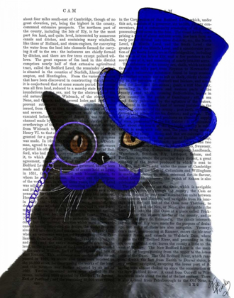 Picture of GREY CAT WITH BLUE TOP HAT AND BLUE MOUSTACHE