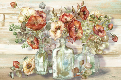 Picture of SPICE POPPIES AND EUCALYPTUS IN BOTTLES LANDSCAPE