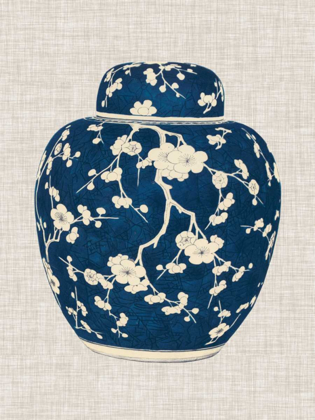 Picture of BLUE AND WHITE GINGER JAR ON LINEN II