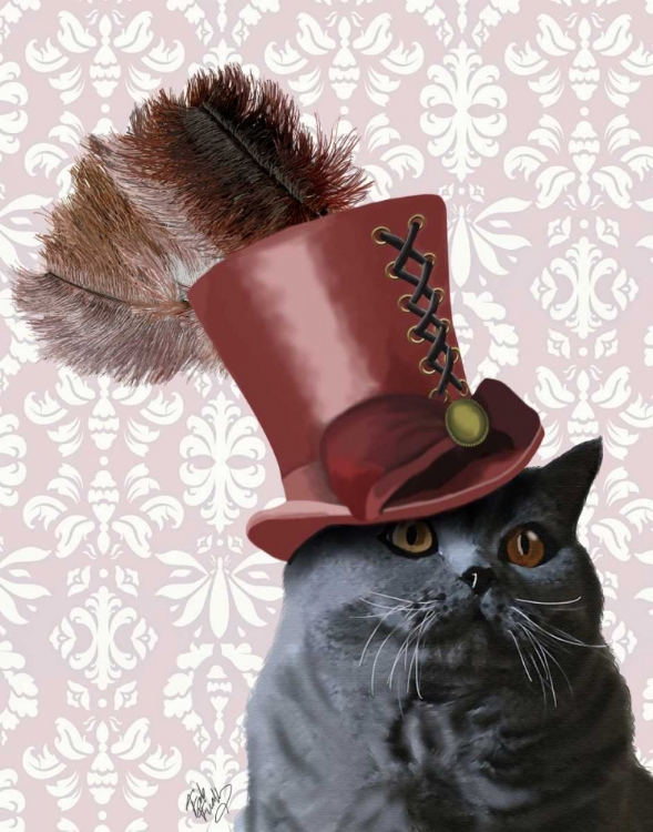 Picture of GREY CAT WITH STEAMPUNK TOP HAT
