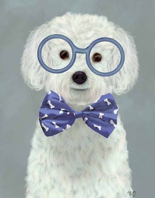Picture of BICHON FRISE WITH GLASSES AND BOW TIE