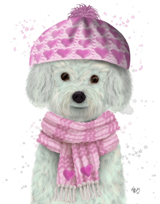 Picture of BICHON FRISE IN PINK BOBBLE HAT