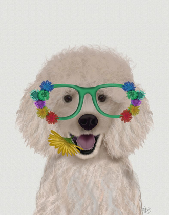 Picture of POODLE, WHITE AND FLOWER GLASSES