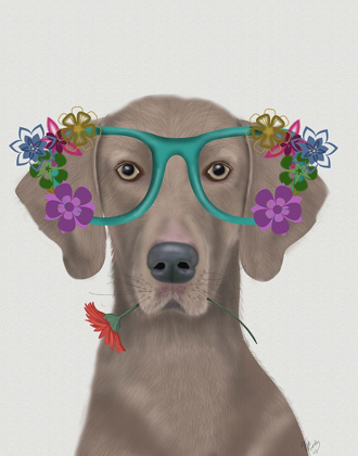 Picture of WEIMARANER  AND FLOWER GLASSES