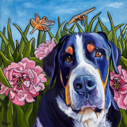 Picture of DOG AND DRAGONFLIES