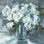 Picture of WHITE HYDRANGEAS ON GRAY