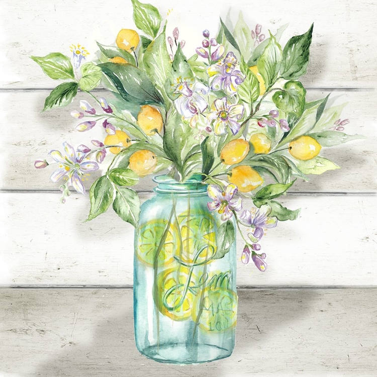 Picture of WATERCOLOR LEMONS IN
  MASON JAR ON SHIPLAP