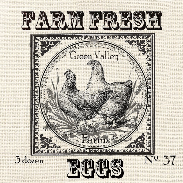 Picture of FARMHOUSE GRAIN SACK LABEL CHICKENS