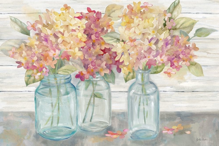 Picture of FARMHOUSE HYDRANGEAS IN MASON JARS SPICE