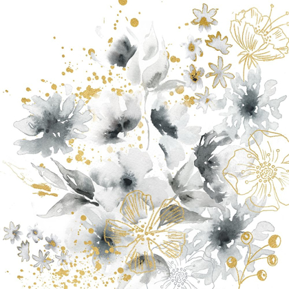 Picture of WATERCOLOR GRAY AND GOLD FLORAL