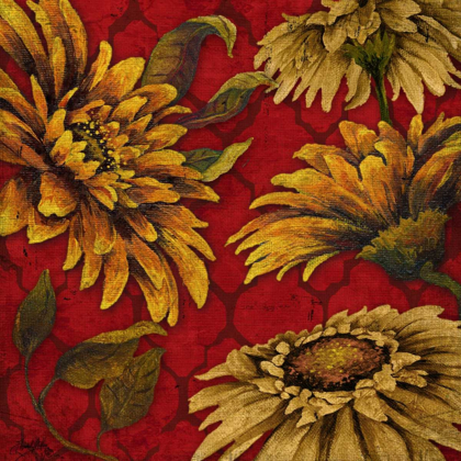 Picture of YELLOW FLORAL ON RED I