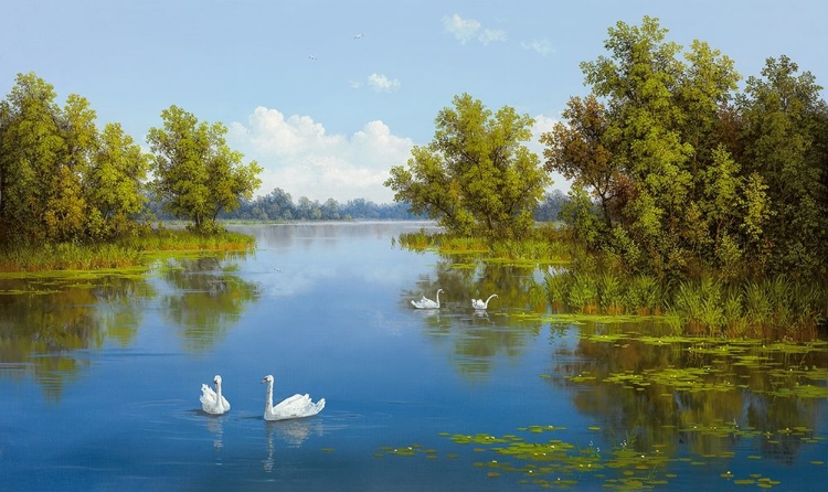 Picture of RIVER WITH SWANS I