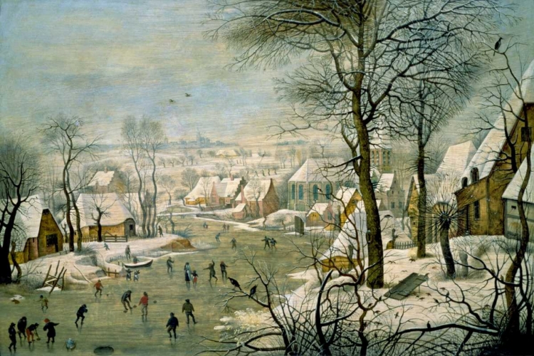 Picture of A WINTER LANDSCAPE WITH SKATERS AND A BIRD TRAP