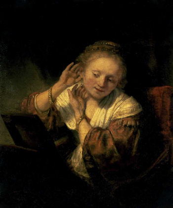 Picture of YOUNG WOMAN TRYING EARRINGS, 1654