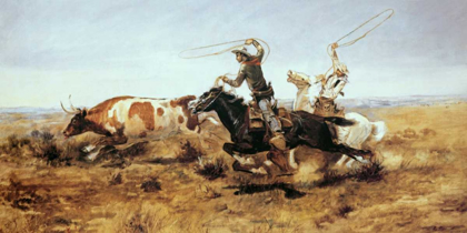 Picture of O. H. COWBOYS ROPING A STEER