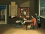 Picture of AN INTERIOR WITH A WOMAN PAINTING FLOWERS