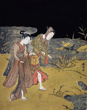 Picture of A YOUNG COUPLE CATCHING FIREFLIES AT NIGHT ON THE BANKS OF A RIVER