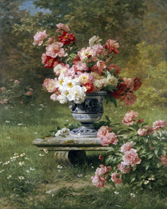 Picture of PEONIES IN AN URN IN A GARDEN