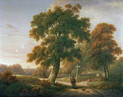 Picture of TRAVELLERS AT A CROSSROADS IN A WOODED LANDSCAPE