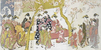 Picture of THREE GROUPS OF COURTESANS WITH THEIR SHINZO AND KAMURO