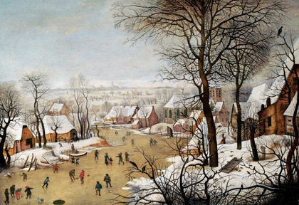Picture of A WINTER LANDSCAPE WITH SKATERS AND A BIRD TRAP