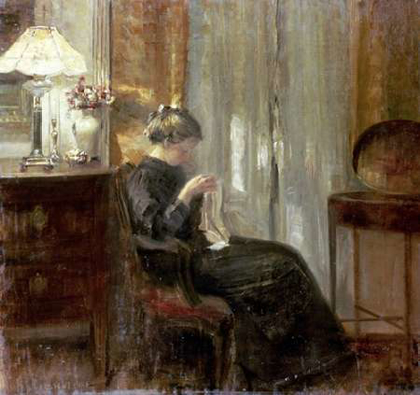 Picture of A WOMAN SEWING IN AN INTERIOR
