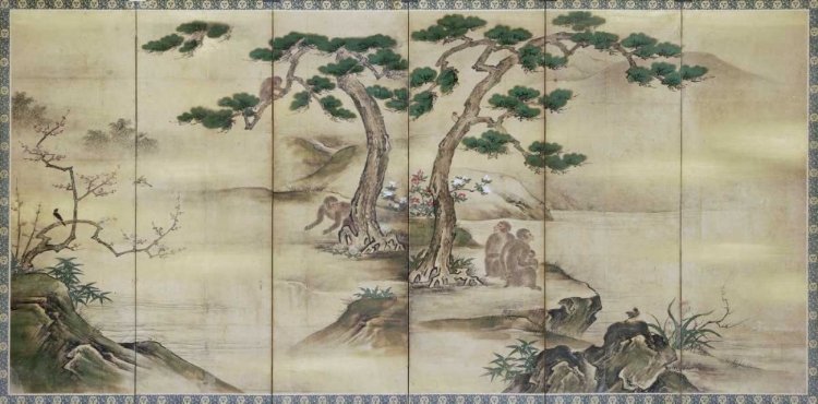 Picture of BIRDS, FLOWERS AND MONKEYS SIX-PANEL SCREEN