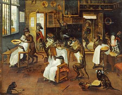 Picture of A SINGERIE: MONKEY BARBERS SERVING CATS