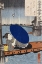Picture of A YOUNG WOMAN WITH A BLUE OPEN UMBRELLA