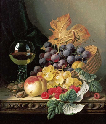 Picture of A BASKET OF GRAPES, RASPBERRIES
