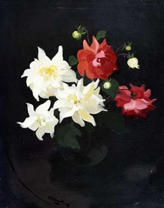 Picture of RED AND WHITE DAHLIAS
