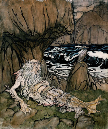 Picture of A CROWNED MERMAN A SEA GOD SLEEPING ON A ROCKY SHORE