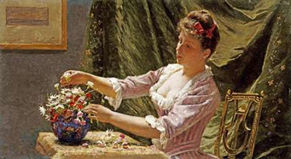 Picture of A YOUNG WOMAN ARRANGING FLOWERS
