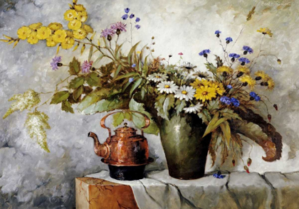 Picture of CORNFLOWERS, DAISIES AND OTHER FLOWERS IN A VASE