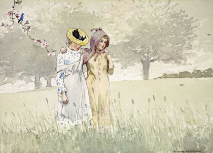 Picture of GIRLS STROLLING IN AN ORCHARD