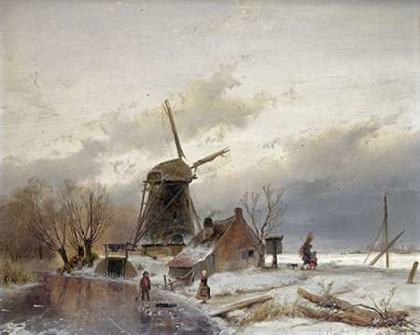 Picture of A FROZEN RIVER LANDSCAPE WITH A WINDMILL