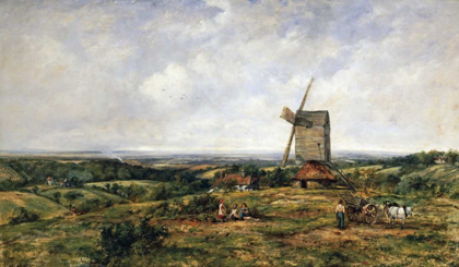 Picture of AN EXTENSIVE LANDSCAPE WITH FIGURES BY A WINDMILL