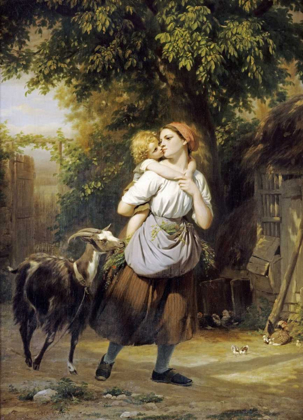 Picture of A MOTHER AND CHILD WITH A GOAT ON A PATH