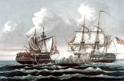 Picture of U.S.S. CONSTITUTION DEFEATING THE BRITISH SHIP,GUERRIERE - WAR OF 1812