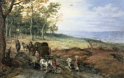 Picture of A WOODED LANDSCAPE WITH TRAVELERS