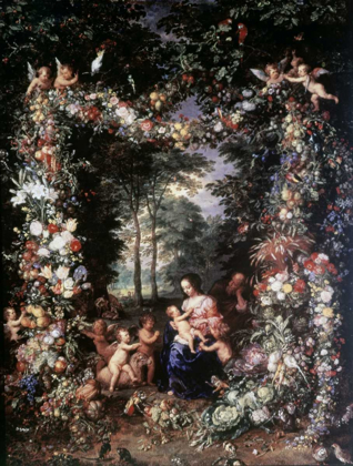 Picture of HOLY FAMILY W/ WREATH OF FRUIT AND FLOWERS