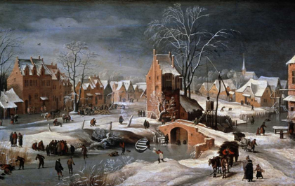 Picture of WINTER SCENE WITH ICE SKATERS AND BIRDS