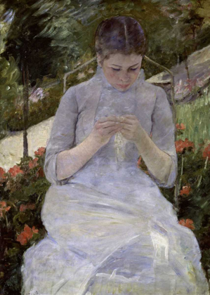 Picture of YOUNG WOMAN SEWING IN THE GARDEN